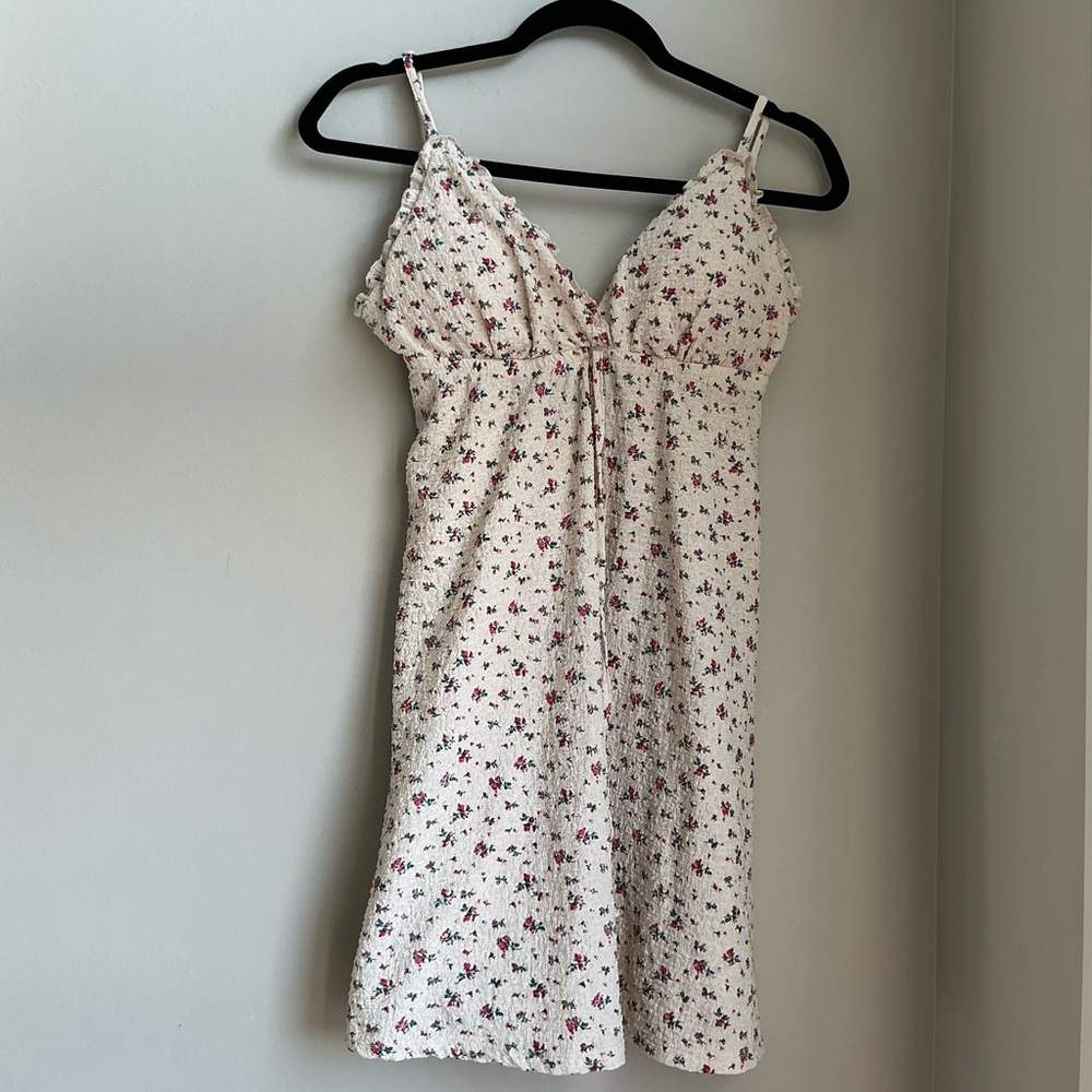 No Boundaries Floral Ruffle Mini Dress Cottagecore Tie Front Women’s L